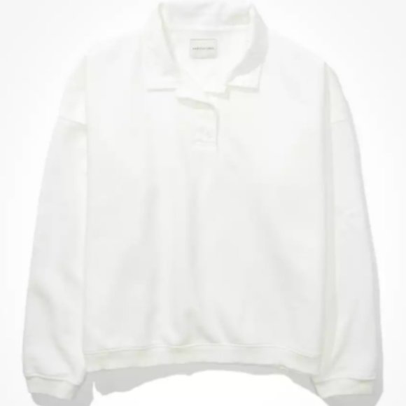 American Eagle Fleece Polo Sweatshirt White Small - Picture 1 of 6